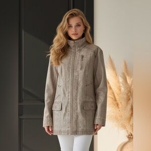 Elegant PU Tan Utility Jacket for Women